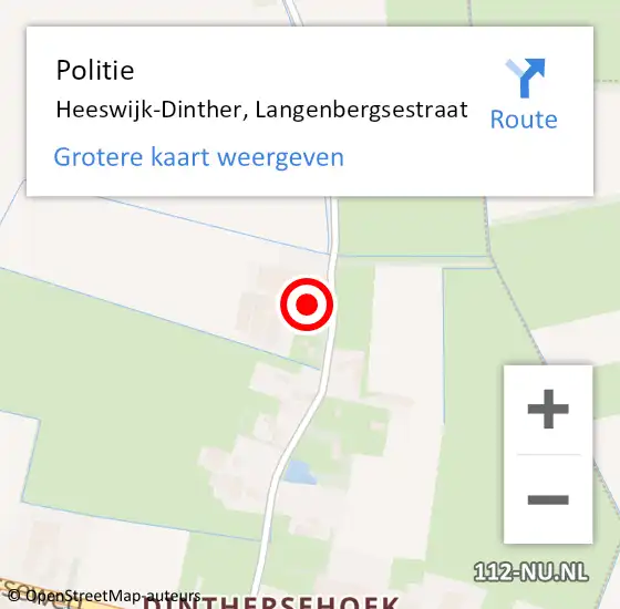 Locatie op kaart van de 112 melding: Politie Heeswijk-Dinther, Langenbergsestraat op 29 mei 2016 18:52