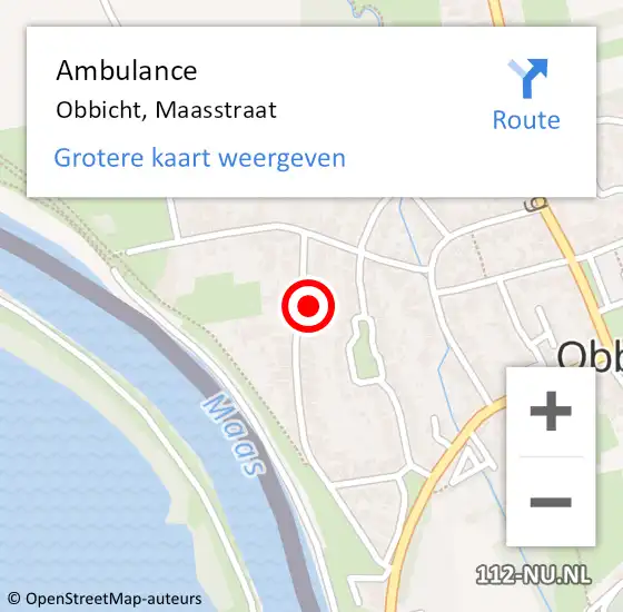 Locatie op kaart van de 112 melding: Ambulance Obbicht, Maasstraat op 16 december 2013 15:57