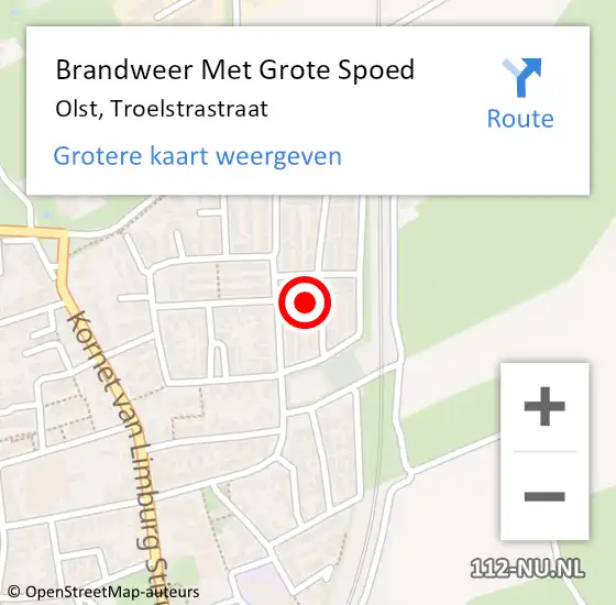 Locatie op kaart van de 112 melding: Brandweer Met Grote Spoed Naar Olst, Troelstrastraat op 29 mei 2016 19:05