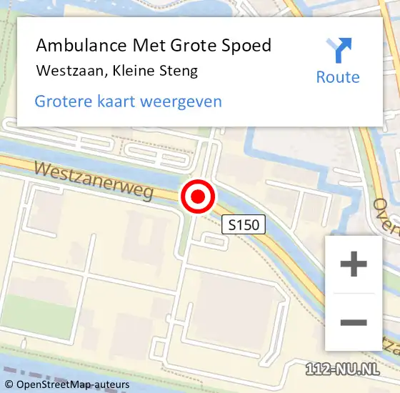Locatie op kaart van de 112 melding: Ambulance Met Grote Spoed Naar Westzaan, Kleine Steng op 29 mei 2016 20:23
