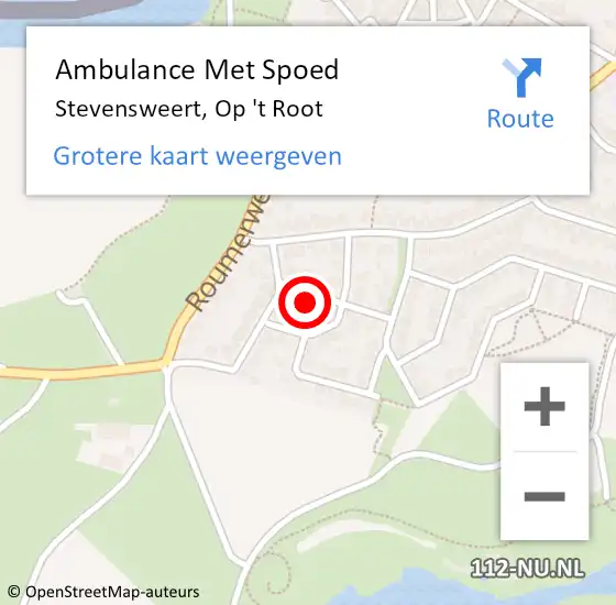 Locatie op kaart van de 112 melding: Ambulance Met Spoed Naar Stevensweert, Op 't Root op 29 mei 2016 21:14