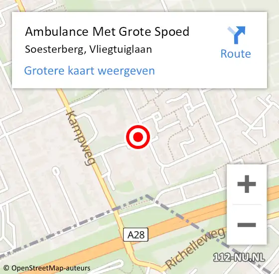 Locatie op kaart van de 112 melding: Ambulance Met Grote Spoed Naar Soesterberg, Vliegtuiglaan op 29 mei 2016 21:30