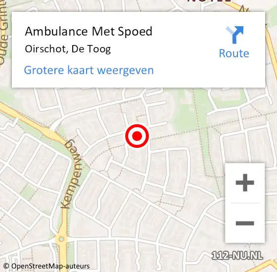 Locatie op kaart van de 112 melding: Ambulance Met Spoed Naar Oirschot, De Toog op 29 mei 2016 21:59