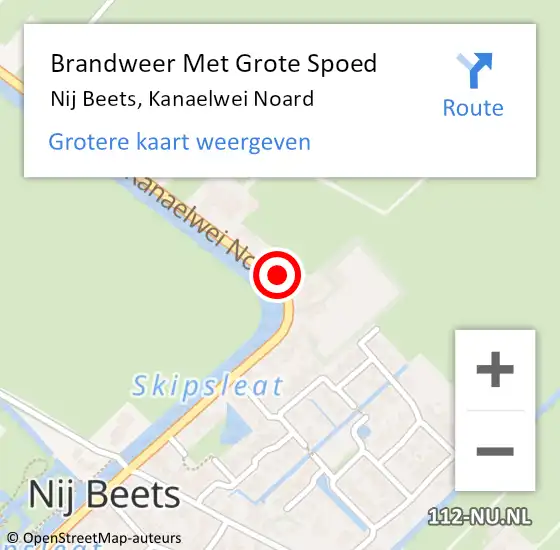 Locatie op kaart van de 112 melding: Brandweer Met Grote Spoed Naar Nij Beets, Kanaelwei Noard op 30 mei 2016 00:06