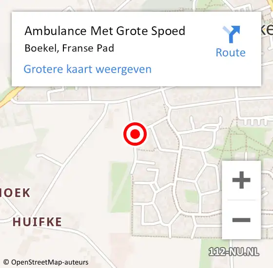 Locatie op kaart van de 112 melding: Ambulance Met Grote Spoed Naar Boekel, Franse Pad op 30 mei 2016 01:10