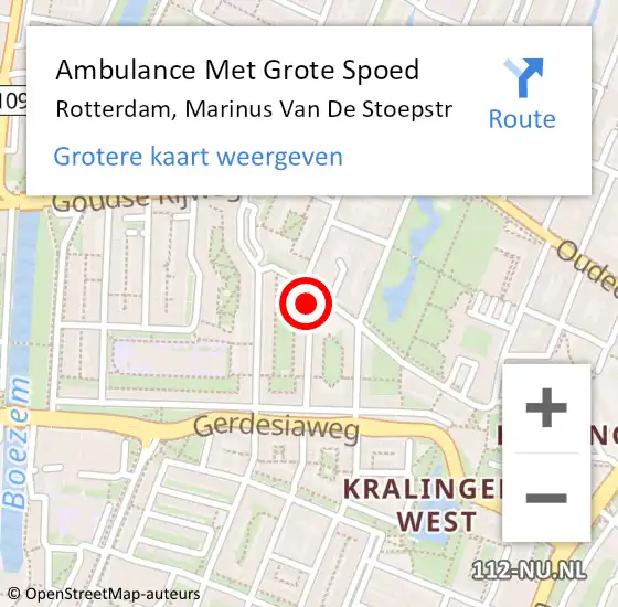 Locatie op kaart van de 112 melding: Ambulance Met Grote Spoed Naar Rotterdam, Marinus Van De Stoepstr op 30 mei 2016 01:12