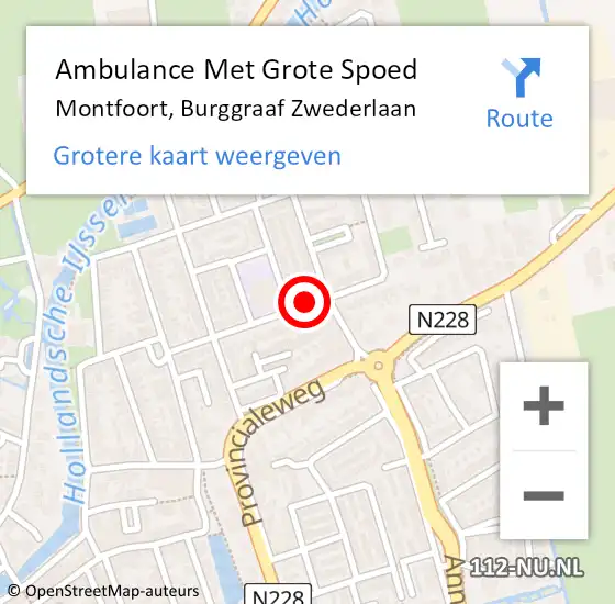 Locatie op kaart van de 112 melding: Ambulance Met Grote Spoed Naar Montfoort, Burggraaf Zwederlaan op 30 mei 2016 09:39