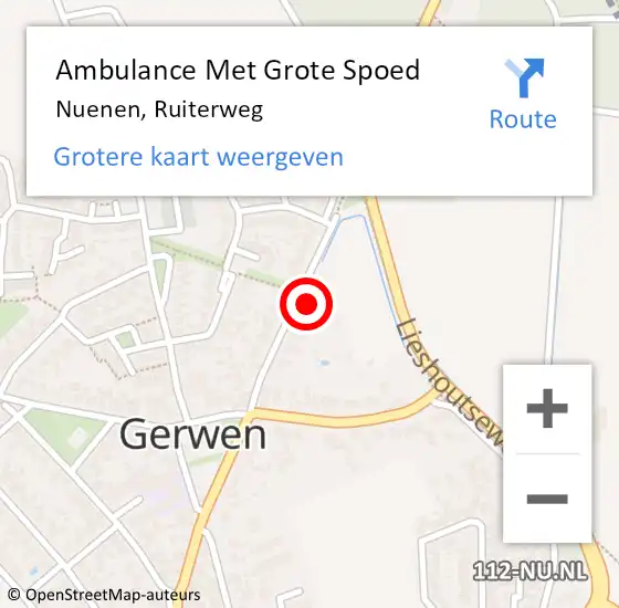 Locatie op kaart van de 112 melding: Ambulance Met Grote Spoed Naar Nuenen, Ruiterweg op 30 mei 2016 09:41