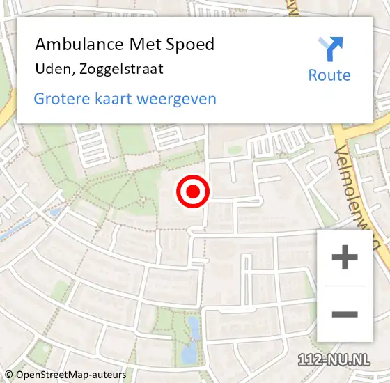 Locatie op kaart van de 112 melding: Ambulance Met Spoed Naar Uden, Zoggelstraat op 30 mei 2016 12:32