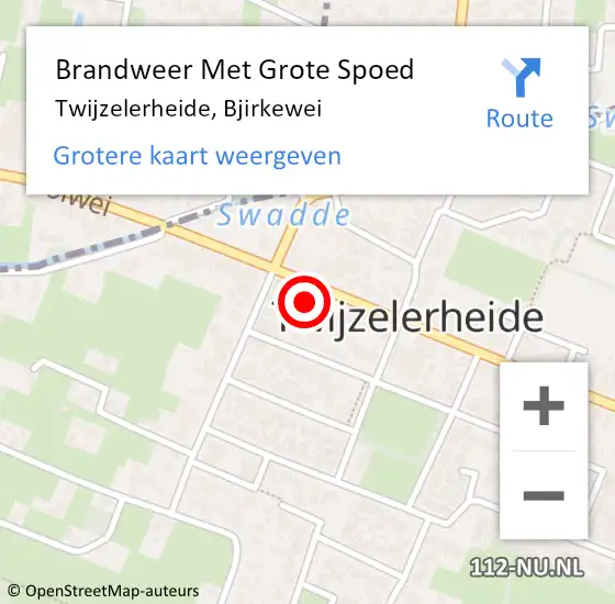 Locatie op kaart van de 112 melding: Brandweer Met Grote Spoed Naar Twijzelerheide, Bjirkewei op 30 mei 2016 13:55