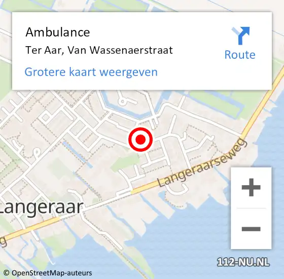 Locatie op kaart van de 112 melding: Ambulance Ter Aar, Van Wassenaerstraat op 30 mei 2016 14:04