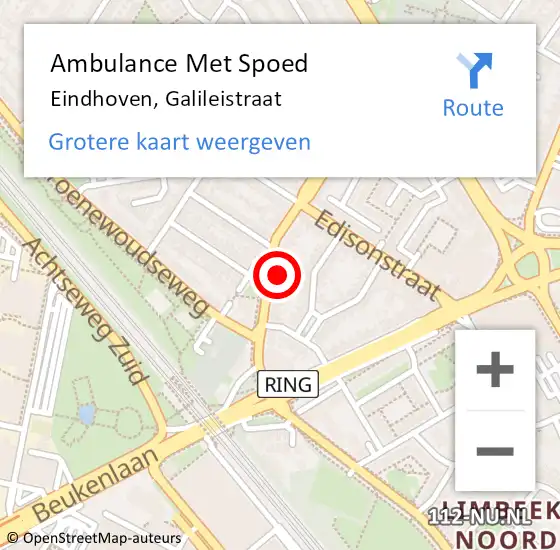 Locatie op kaart van de 112 melding: Ambulance Met Spoed Naar Eindhoven, Galileistraat op 30 mei 2016 14:59