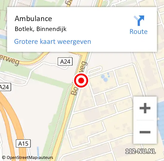 Locatie op kaart van de 112 melding: Ambulance Botlek, Binnendijk op 30 mei 2016 15:39