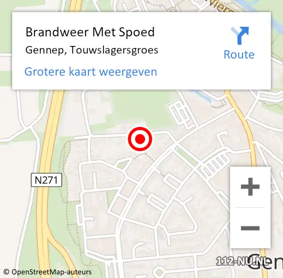 Locatie op kaart van de 112 melding: Brandweer Met Spoed Naar Gennep, Touwslagersgroes op 30 mei 2016 17:41