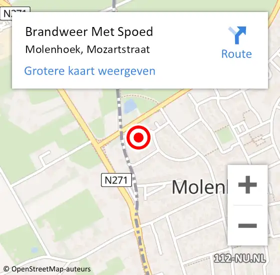 Locatie op kaart van de 112 melding: Brandweer Met Spoed Naar Molenhoek, Mozartstraat op 30 mei 2016 17:44