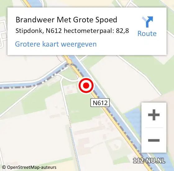 Locatie op kaart van de 112 melding: Brandweer Met Grote Spoed Naar Stipdonk, N612 hectometerpaal: 82,8 op 16 december 2013 17:31