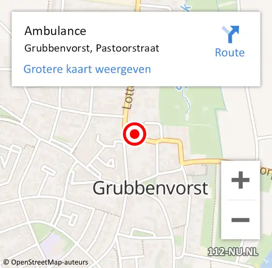 Locatie op kaart van de 112 melding: Ambulance Grubbenvorst, Pastoorstraat op 30 mei 2016 18:50