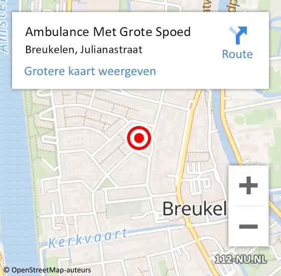 Locatie op kaart van de 112 melding: Ambulance Met Grote Spoed Naar Breukelen, Julianastraat op 30 mei 2016 20:42