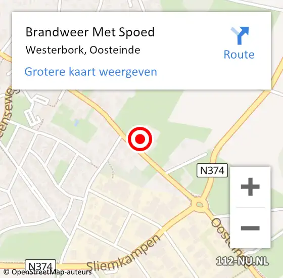 Locatie op kaart van de 112 melding: Brandweer Met Spoed Naar Westerbork, Oosteinde op 30 mei 2016 21:17