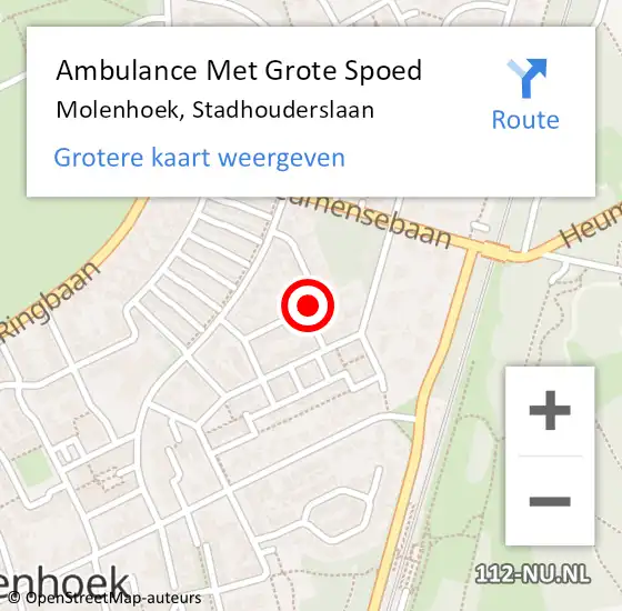 Locatie op kaart van de 112 melding: Ambulance Met Grote Spoed Naar Molenhoek, Stadhouderslaan op 30 mei 2016 21:57