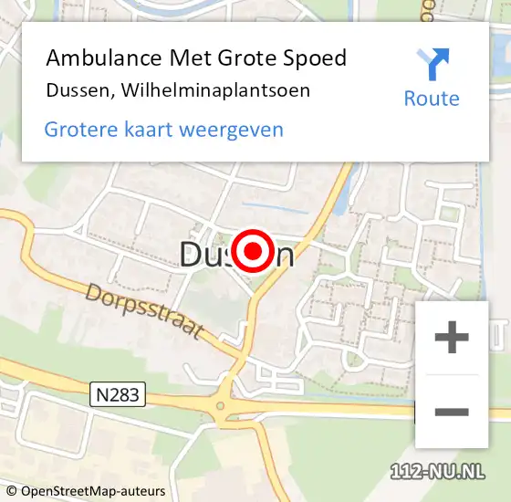 Locatie op kaart van de 112 melding: Ambulance Met Grote Spoed Naar Dussen, Wilhelminaplantsoen op 16 december 2013 17:59