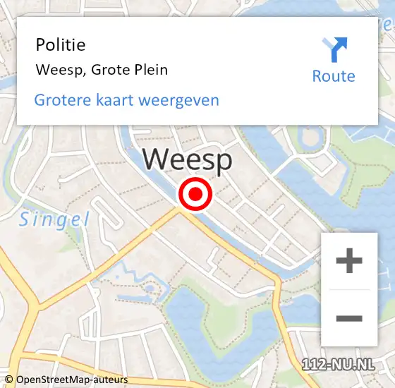 Locatie op kaart van de 112 melding: Politie Weesp, Grote Plein op 31 mei 2016 04:59