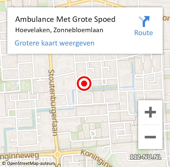 Locatie op kaart van de 112 melding: Ambulance Met Grote Spoed Naar Hoevelaken, Zonnebloemlaan op 31 mei 2016 06:58