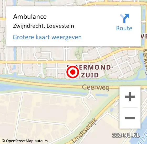 Locatie op kaart van de 112 melding: Ambulance Zwijndrecht, Loevestein op 31 mei 2016 09:39