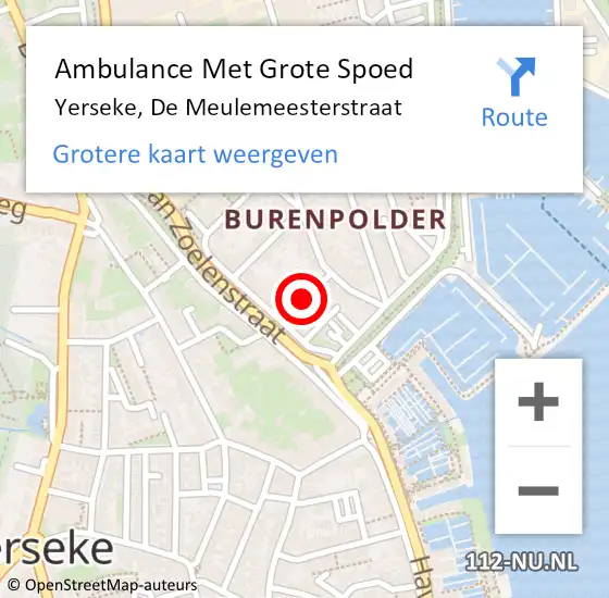 Locatie op kaart van de 112 melding: Ambulance Met Grote Spoed Naar Yerseke, De Meulemeesterstraat op 31 mei 2016 10:12