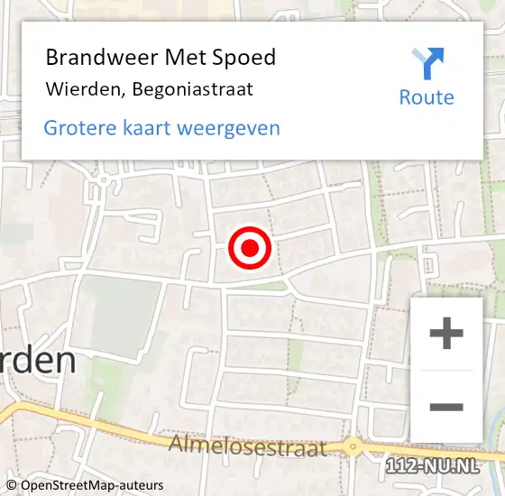 Locatie op kaart van de 112 melding: Brandweer Met Spoed Naar Wierden, Begoniastraat op 31 mei 2016 10:34