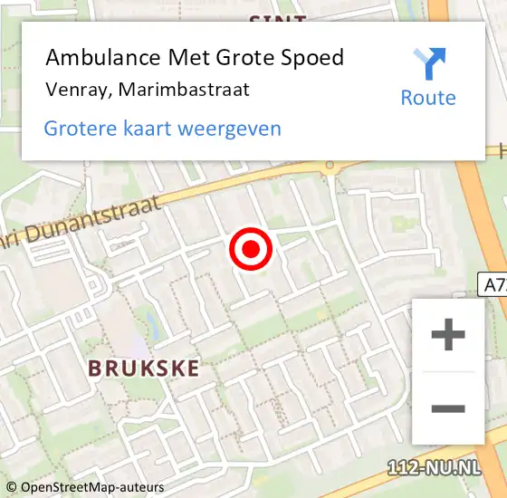 Locatie op kaart van de 112 melding: Ambulance Met Grote Spoed Naar Venray, Marimbastraat op 31 mei 2016 10:44