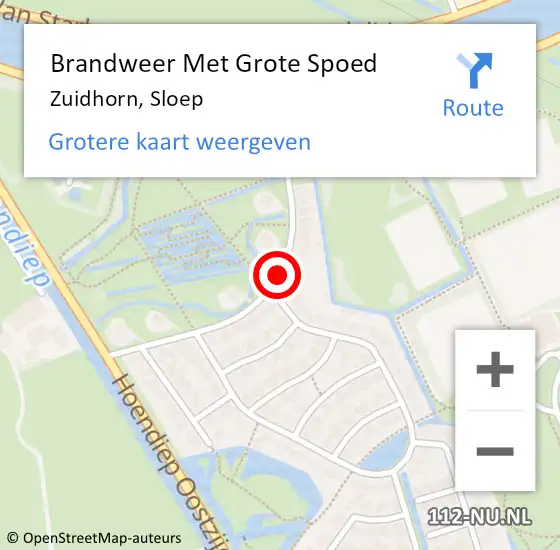 Locatie op kaart van de 112 melding: Brandweer Met Grote Spoed Naar Zuidhorn, Sloep op 31 mei 2016 10:54