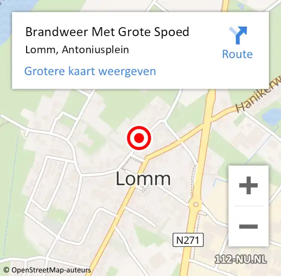 Locatie op kaart van de 112 melding: Brandweer Met Grote Spoed Naar Lomm, Antoniusplein op 31 mei 2016 11:19