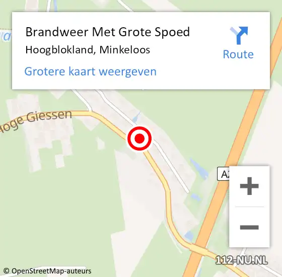 Locatie op kaart van de 112 melding: Brandweer Met Grote Spoed Naar Hoogblokland, Minkeloos op 31 mei 2016 13:05