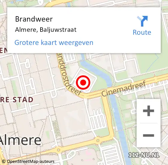 Locatie op kaart van de 112 melding: Brandweer Almere, Baljuwstraat op 31 mei 2016 14:32