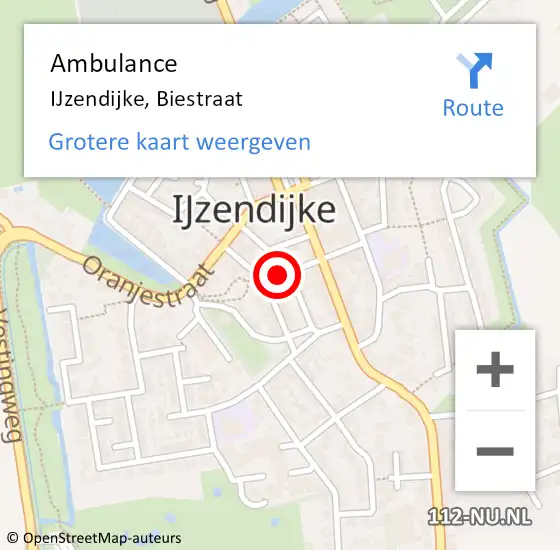 Locatie op kaart van de 112 melding: Ambulance IJzendijke, Biestraat op 31 mei 2016 15:32