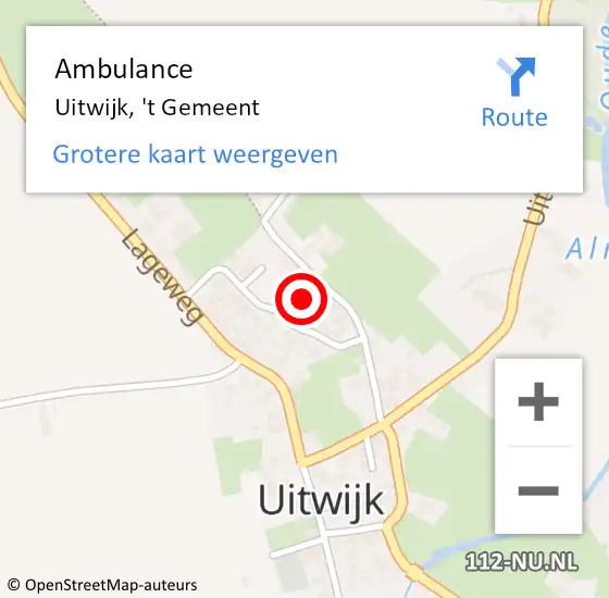 Locatie op kaart van de 112 melding: Ambulance Uitwijk, 't Gemeent op 31 mei 2016 15:36