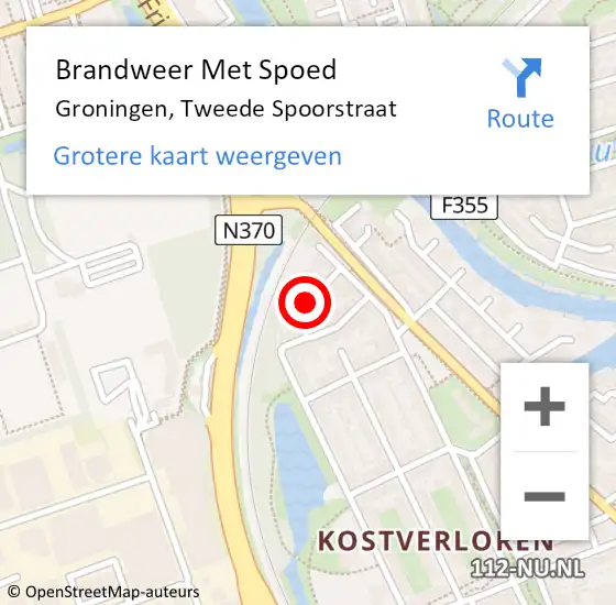 Locatie op kaart van de 112 melding: Brandweer Met Spoed Naar Groningen, Tweede Spoorstraat op 31 mei 2016 15:56