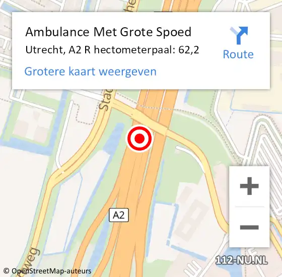 Locatie op kaart van de 112 melding: Ambulance Met Grote Spoed Naar Utrecht, A2 R hectometerpaal: 62,2 op 31 mei 2016 16:32