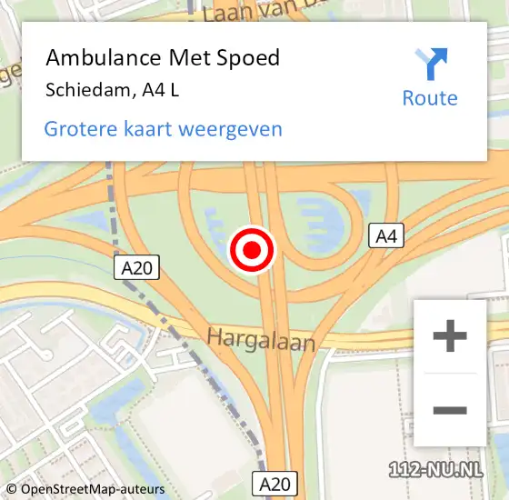 Locatie op kaart van de 112 melding: Ambulance Met Spoed Naar Schiedam, A4 R op 31 mei 2016 16:42