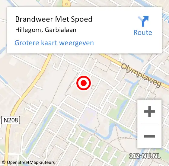 Locatie op kaart van de 112 melding: Brandweer Met Spoed Naar Hillegom, Garbialaan op 31 mei 2016 16:53