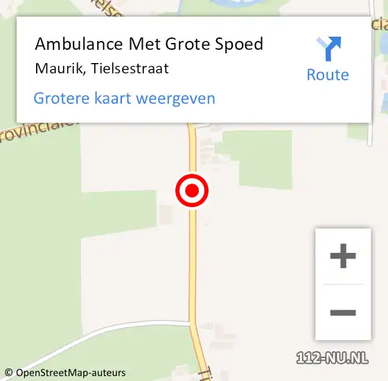 Locatie op kaart van de 112 melding: Ambulance Met Grote Spoed Naar Maurik, Tielsestraat op 31 mei 2016 17:48