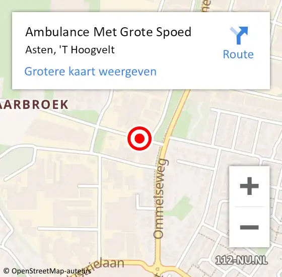 Locatie op kaart van de 112 melding: Ambulance Met Grote Spoed Naar Asten, 'T Hoogvelt op 31 mei 2016 18:11