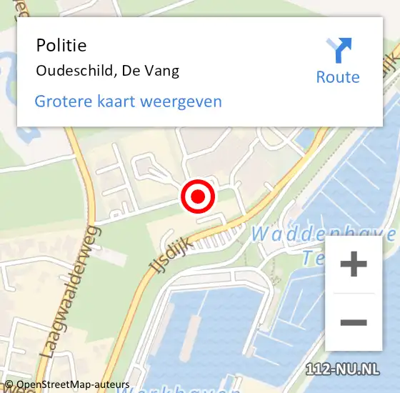 Locatie op kaart van de 112 melding: Politie Oudeschild, De Vang op 31 mei 2016 18:34