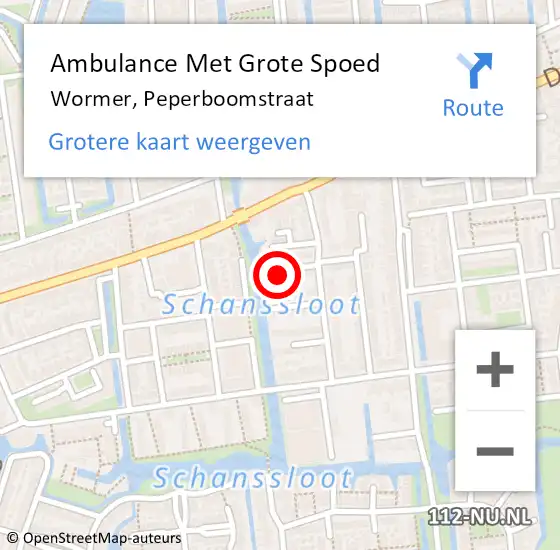 Locatie op kaart van de 112 melding: Ambulance Met Grote Spoed Naar Wormer, Peperboomstraat op 31 mei 2016 18:45