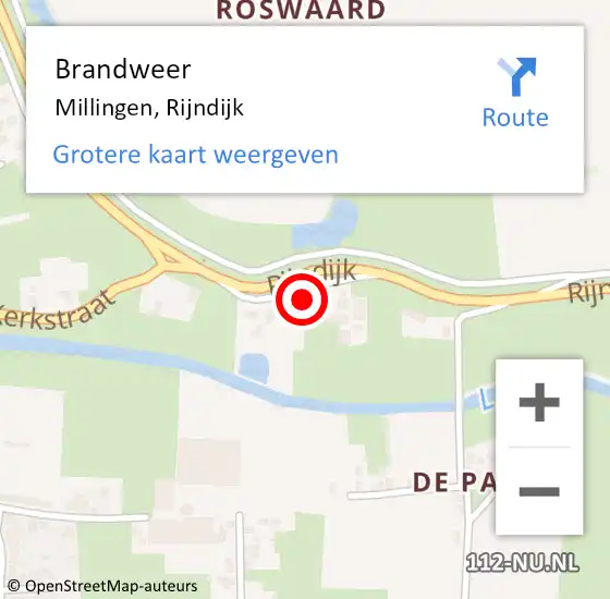 Locatie op kaart van de 112 melding: Brandweer Millingen, Rijndijk op 31 mei 2016 19:05