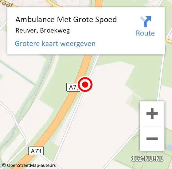 Locatie op kaart van de 112 melding: Ambulance Met Grote Spoed Naar Reuver, Broekweg op 31 mei 2016 23:34