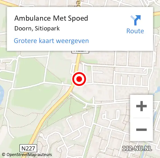 Locatie op kaart van de 112 melding: Ambulance Met Spoed Naar Doorn, Sitiopark op 1 juni 2016 01:37