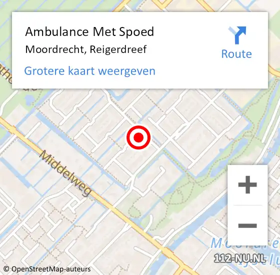 Locatie op kaart van de 112 melding: Ambulance Met Spoed Naar Moordrecht, Reigerdreef op 1 juni 2016 02:45