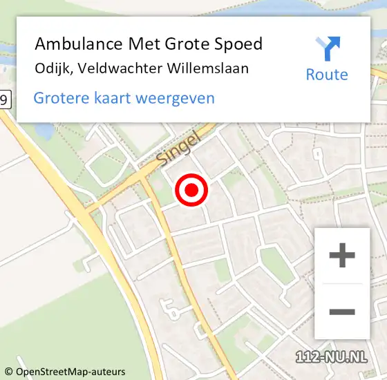 Locatie op kaart van de 112 melding: Ambulance Met Grote Spoed Naar Odijk, Veldwachter Willemslaan op 1 juni 2016 04:46